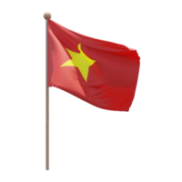 Vietnam 3d illustration flag on pole. Wood flagpole png