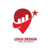 red pin chart star logo design vector