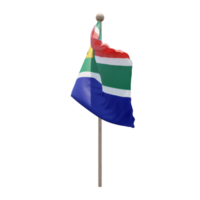 South Africa 3d illustration flag on pole. Wood flagpole png