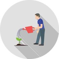 Man Watering Plant Flat Long Shadow Icon vector