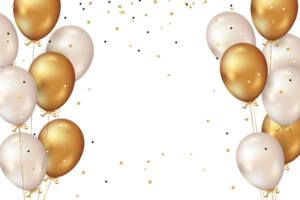 fronteira de celebração de aniversário de balão de ouro de confete e luxo png
