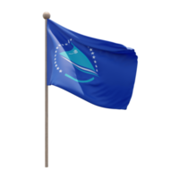 Pacific Community 3d illustration flag on pole. Wood flagpole png