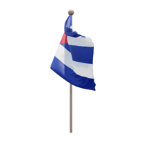 Cuba 3d illustration flag on pole. Wood flagpole png