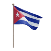 Cuba 3d illustration flag on pole. Wood flagpole png