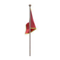 Montenegro 3d illustration flag on pole. Wood flagpole png