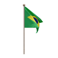 Brazil 3d illustration flag on pole. Wood flagpole png