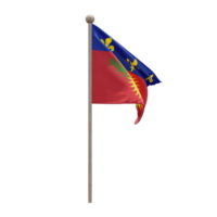 Guadeloupe 3D-Darstellung Flagge auf der Stange. Fahnenmast aus Holz png