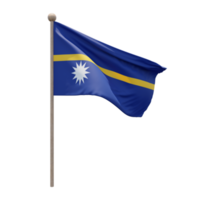 Nauru 3d illustration flag on pole. Wood flagpole png