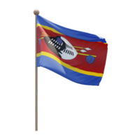 Eswatini 3d illustration flag on pole. Wood flagpole png