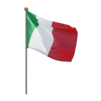 Italy 3d illustration flag on pole. Wood flagpole png