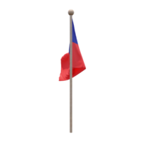 Taiwan Republic of China 3d illustration flag on pole. Wood flagpole png