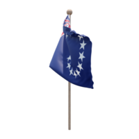 Cook-Inseln 3D-Darstellung Flagge auf der Stange. Fahnenmast aus Holz png