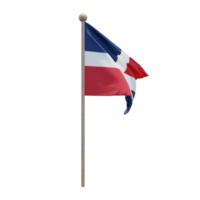 Dominican Republic 3d illustration flag on pole. Wood flagpole png