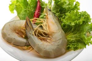 Tiger prawn on the plate and white background photo