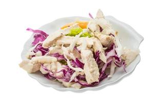 Chicken salad on the plate and white background photo