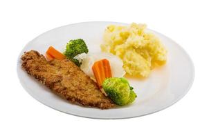 schnitzel on the plate and white background photo