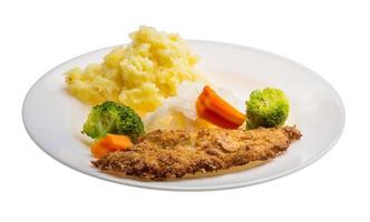 schnitzel on the plate and white background photo