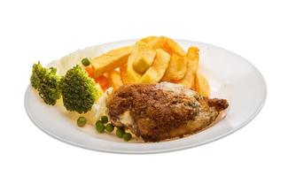 Cordon bleu on the plate and white background photo