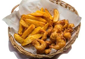 Seafood basket on white background photo