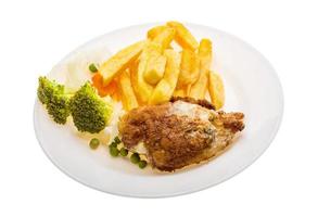 Cordon bleu on the plate and white background photo