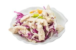 Chicken salad on the plate and white background photo