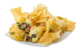 Nachos on the plate and white background photo