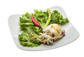 Grilled cuttlefish on the plate and white background photo