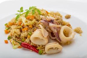 Fried rice with calamari on the plate photo