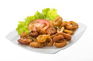 Fried squid rings on the plate and white background photo