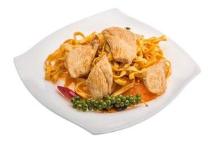 Fried noodles with chicken photo