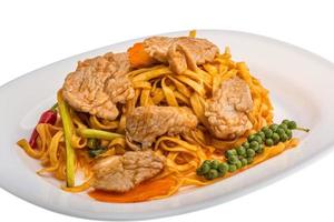 Fried noodles with pork photo