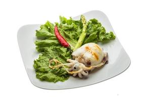 Grilled cuttlefish on the plate and white background photo