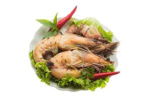 King Prawn on the plate and white background photo