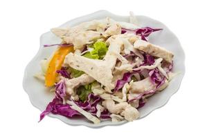 Chicken salad on the plate and white background photo