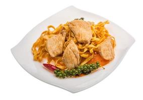 Fried noodles with chicken photo