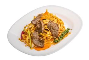 Fried noodles with beef photo