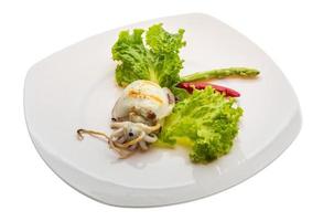 Grilled cuttlefish on the plate and white background photo