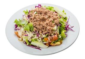 Tuna salad on the plate and white background photo