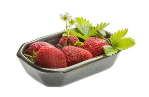 Ripe strawberry in a bowl on white background photo