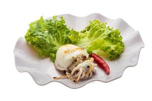 Grilled cuttlefish on the plate and white background photo