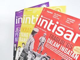 West Java, Indonesia on July 2022. Photo of some Intisari magazines. Intisari is the name of a monthly magazine that originated in Indonesia
