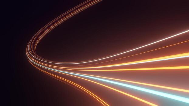 Abstract colorful neon glowing light background. Speed light illuminated. Florescent on the dark scene. Curvy moving line shape. 3D render. photo