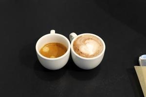 Hot coffee on the table in a restaurant. photo