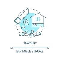 Sawdust turquoise concept icon. Alternative building material abstract idea thin line illustration. Eco-friendly solution. Isolated outline drawing. Editable stroke. vector