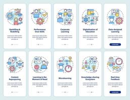 In demand skills onboarding mobile app screen set. Learning new things walkthrough 5 steps graphic instructions pages with linear concepts. UI, UX, GUI template. vector