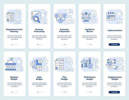 State, government budgeting light blue onboarding mobile app screen set. Walkthrough 5 steps graphic instructions pages with linear concepts. UI, UX, GUI template. vector