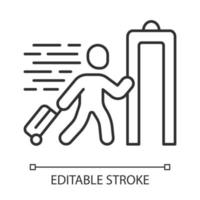 icono lineal de entrada rápida. pasajero que pasa el control de rayos x en el aeropuerto. máquina de escaneo corporal. inspección de aduana. ilustración de línea delgada. símbolo de contorno dibujo de contorno aislado vectorial. trazo editable vector