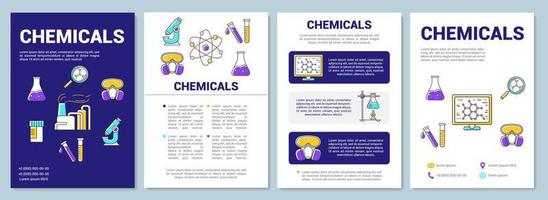 Chemicals industry template layout. Flyer, booklet, leaflet print design with linear illustrations. Scientific research, lab. Vector page layouts for magazines, annual reports, advertising posters