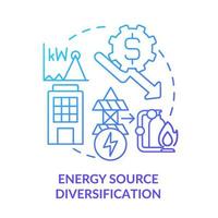 Icono de concepto de gradiente azul de diversificación de fuentes de energía. implementación del plan de energía idea abstracta ilustración de línea delgada. minimizar costos dibujo de contorno aislado. vector