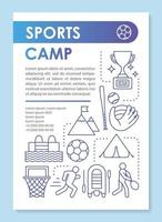 Sports camp, physical activity brochure template layout. Flyer, booklet, leaflet print design with linear illustrations. Vector page layouts for magazines, annual reports, advertising posters..